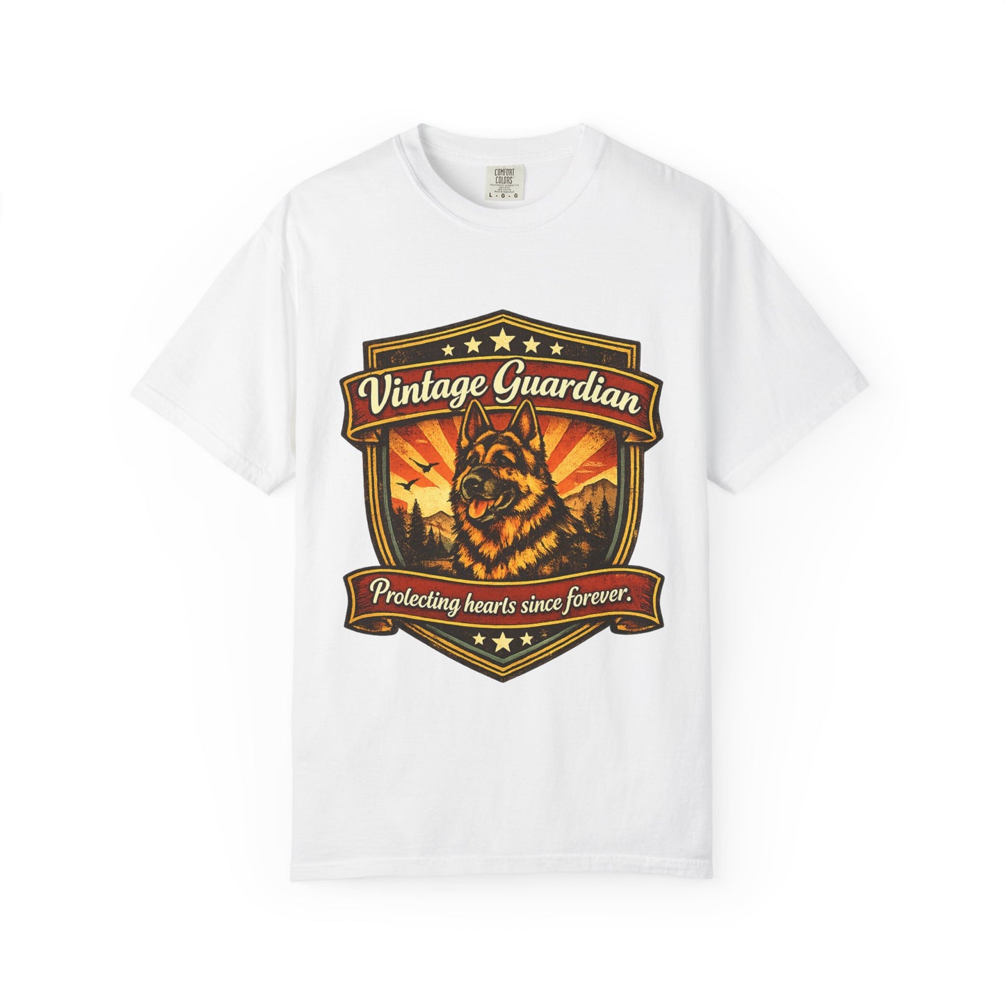 Vintage Guardian German Shepherd T-Shirt | Dog Badge Shield Design
