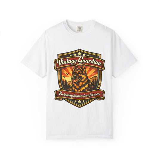 Vintage Guardian German Shepherd T-Shirt | Dog Badge Shield Design