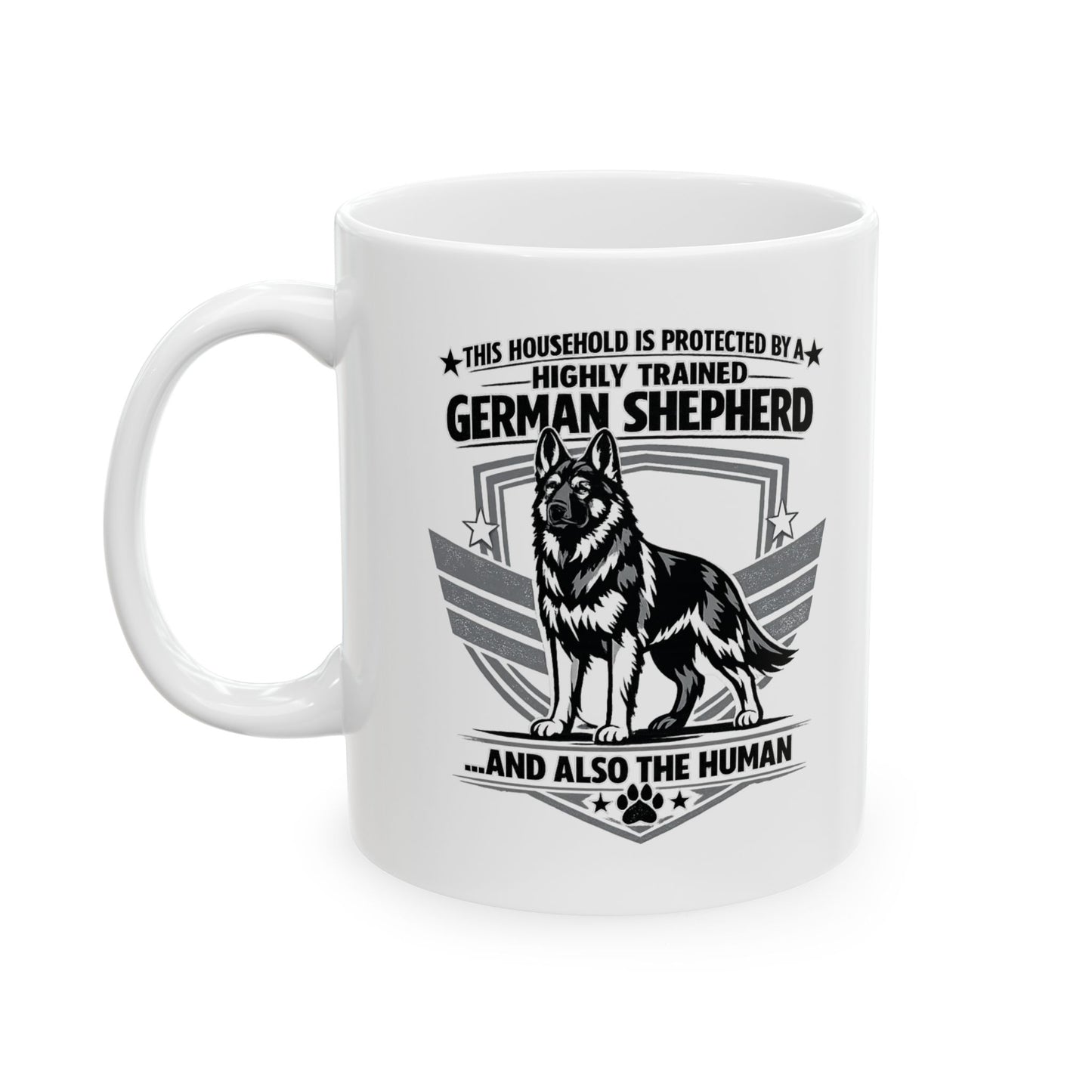Ceramic Mug - "Proud German Shepherd Dad" Vintage Badge Coffee Cup (11oz/15oz)