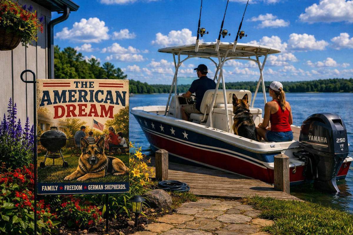 The American Dream German Shepherd Garden Flag | Patriotic Yard Flag | Veteran Inspired Outdoor Decor