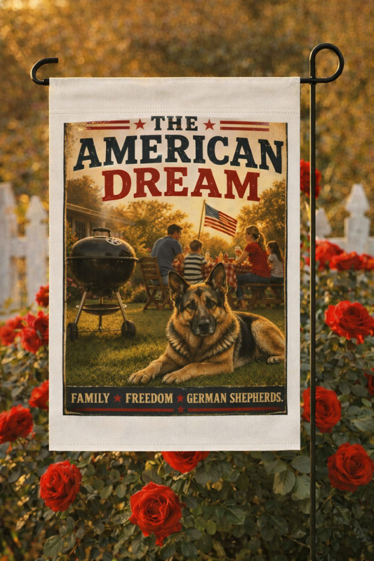 The American Dream German Shepherd Garden Flag | Patriotic Yard Flag | Veteran Inspired Outdoor Decor