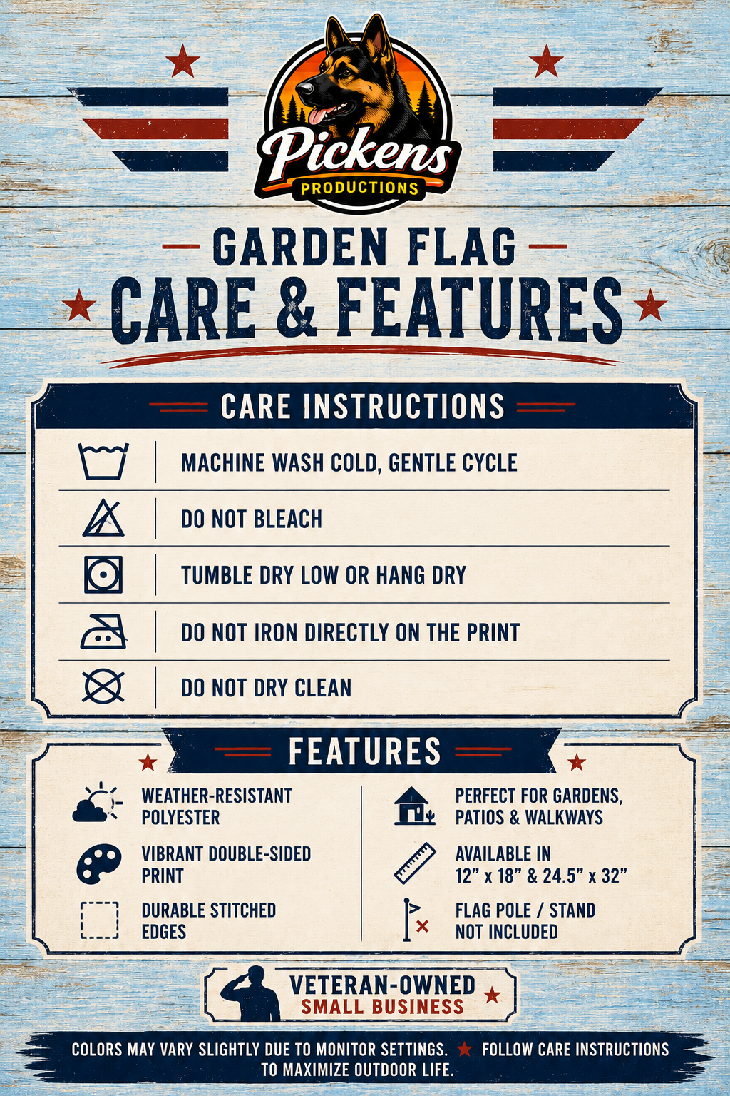 Stars Stripes and Tight Lines German Shepherd Garden Flag | Patriotic Fishing Flag | Fourth of July Yard Decor