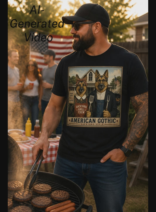 American Gothic German Shepherd Patriotic T-Shirt